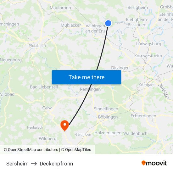 Sersheim to Deckenpfronn map