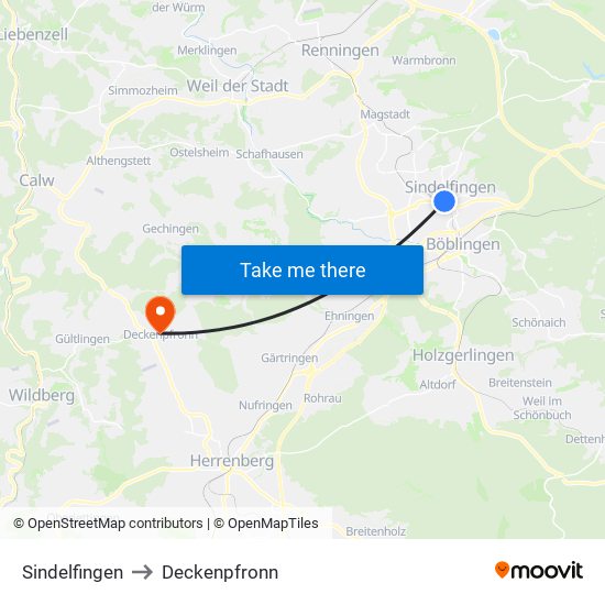 Sindelfingen to Deckenpfronn map