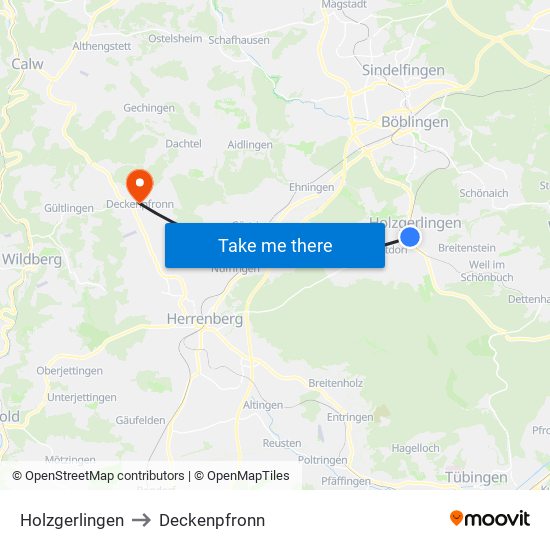 Holzgerlingen to Deckenpfronn map