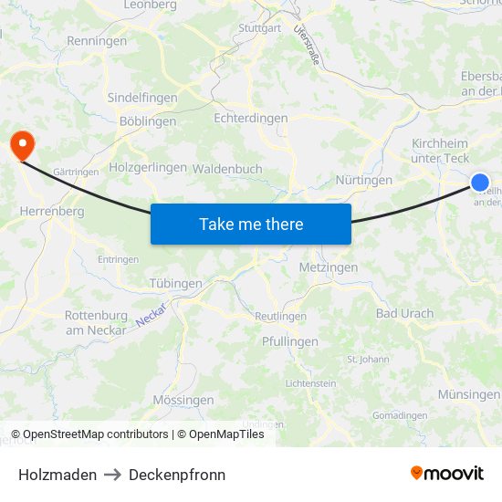 Holzmaden to Deckenpfronn map