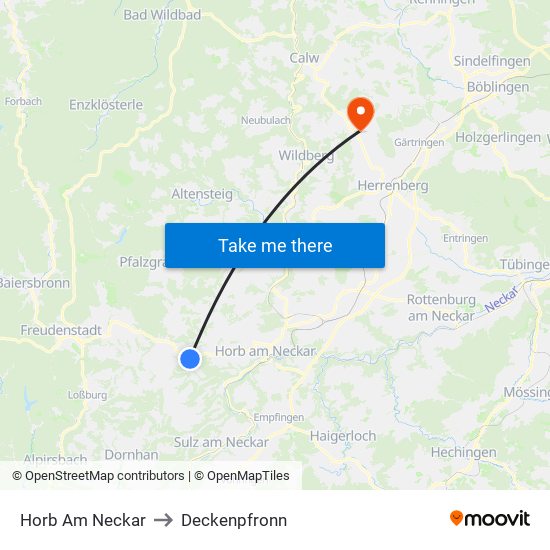 Horb Am Neckar to Deckenpfronn map