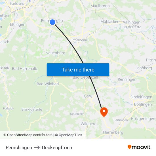 Remchingen to Deckenpfronn map