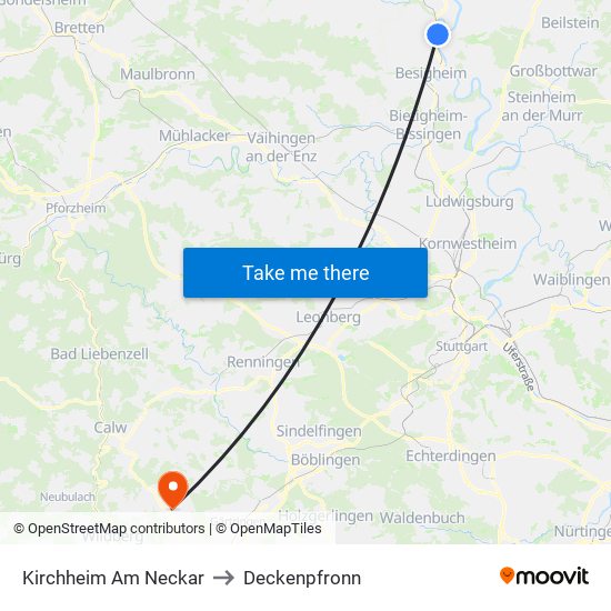 Kirchheim Am Neckar to Deckenpfronn map