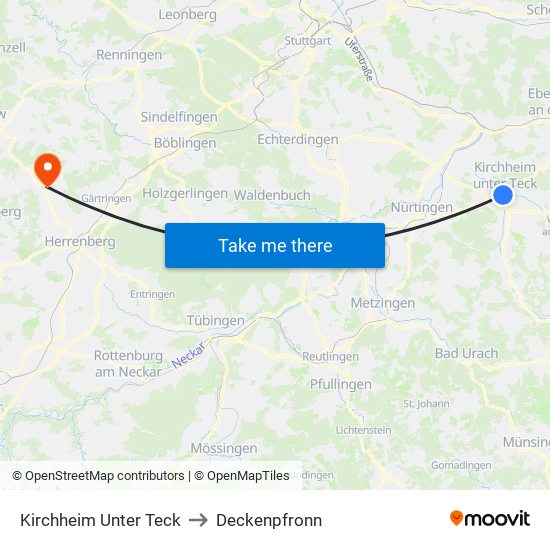 Kirchheim Unter Teck to Deckenpfronn map