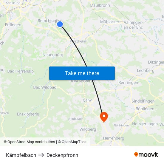 Kämpfelbach to Deckenpfronn map