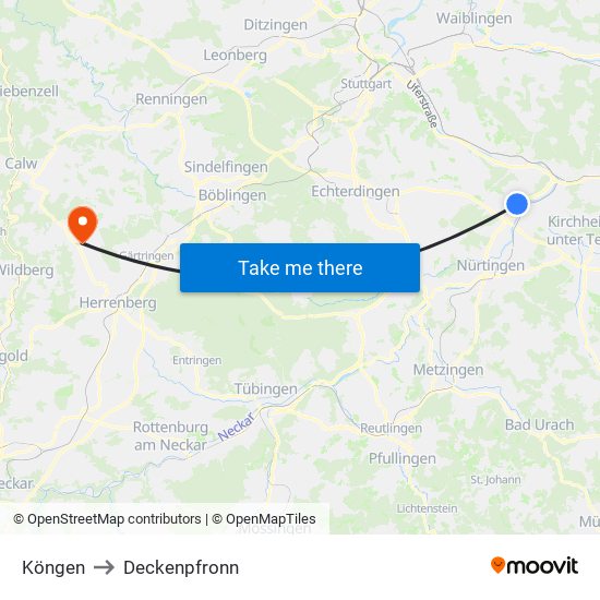 Köngen to Deckenpfronn map