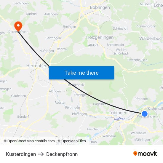 Kusterdingen to Deckenpfronn map