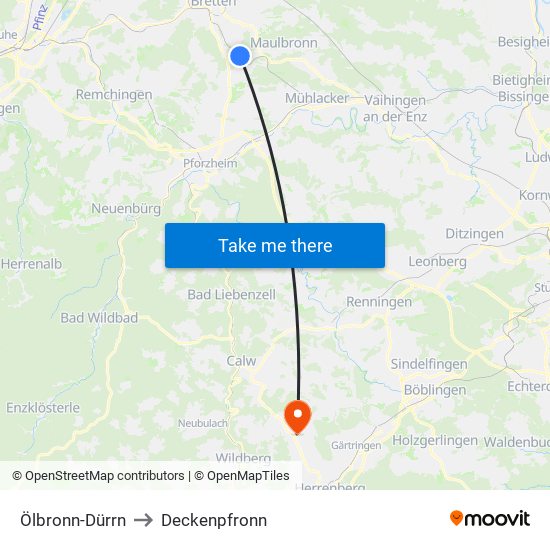 Ölbronn-Dürrn to Deckenpfronn map