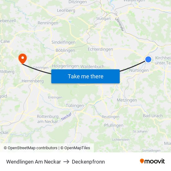 Wendlingen Am Neckar to Deckenpfronn map