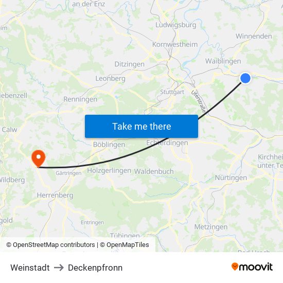 Weinstadt to Deckenpfronn map
