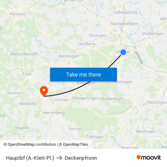 Hauptbf (A.-Klett-Pl.) to Deckenpfronn map