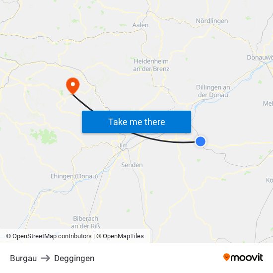 Burgau to Deggingen map