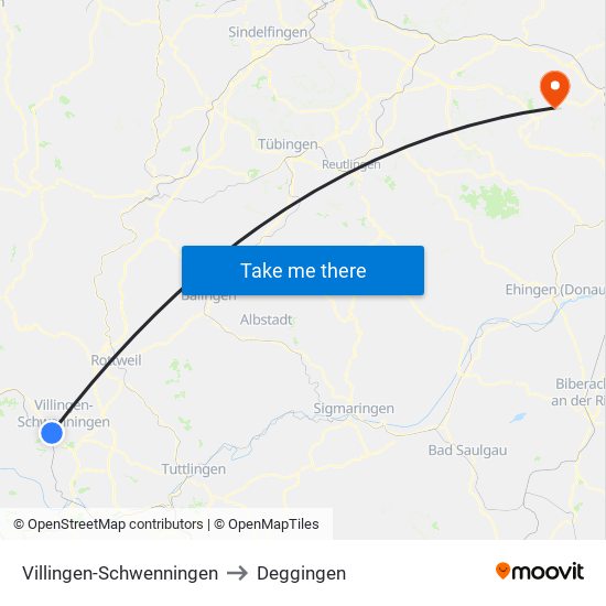 Villingen-Schwenningen to Deggingen map