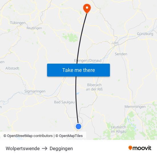 Wolpertswende to Deggingen map