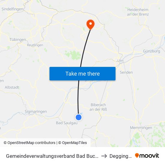 Gemeindeverwaltungsverband Bad Buchau to Deggingen map