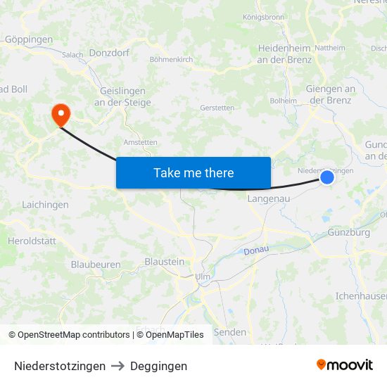Niederstotzingen to Deggingen map
