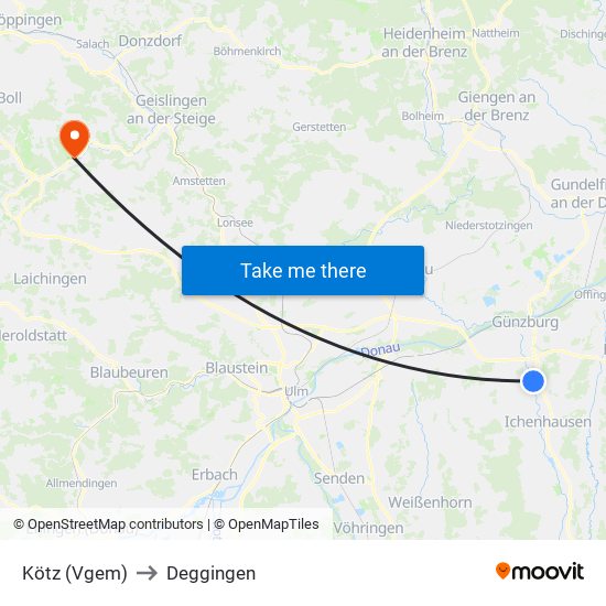 Kötz (Vgem) to Deggingen map