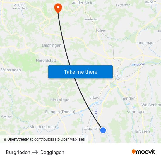 Burgrieden to Deggingen map