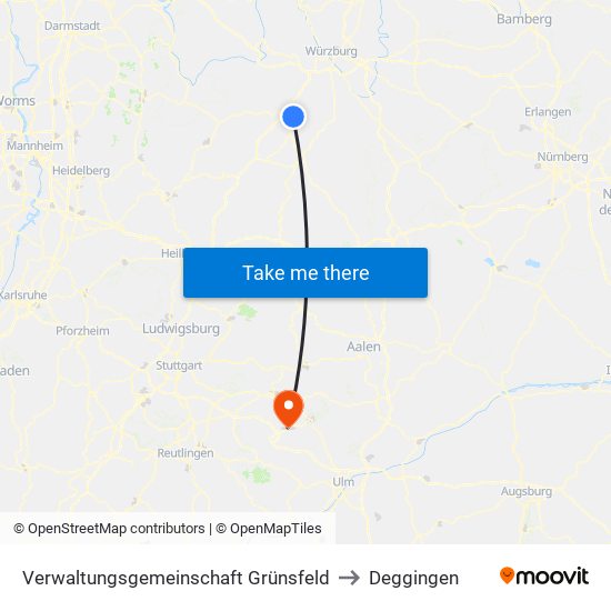 Verwaltungsgemeinschaft Grünsfeld to Deggingen map