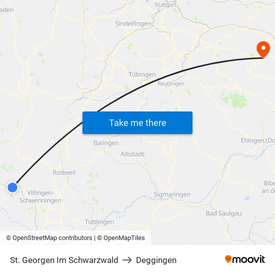 St. Georgen Im Schwarzwald to Deggingen map