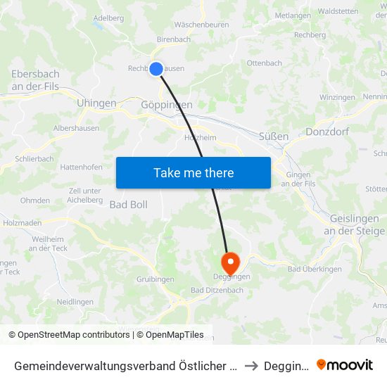 Gemeindeverwaltungsverband Östlicher Schurwald to Deggingen map