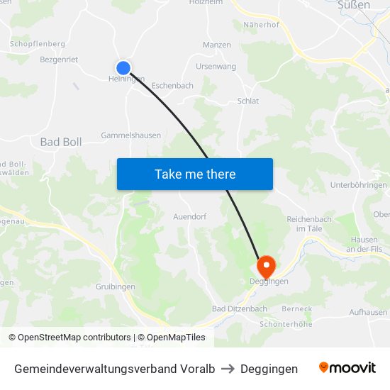 Gemeindeverwaltungsverband Voralb to Deggingen map