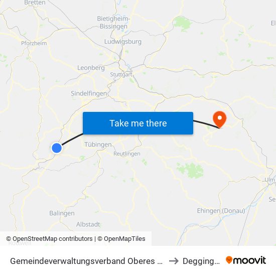 Gemeindeverwaltungsverband Oberes Gäu to Deggingen map