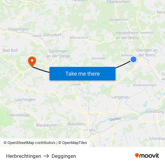 Herbrechtingen to Deggingen map