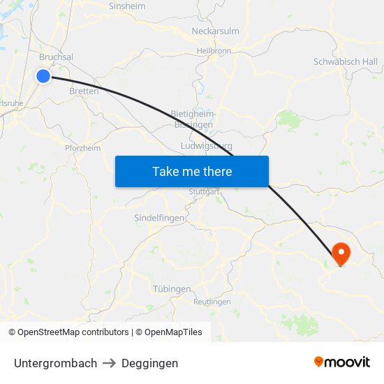 Untergrombach to Deggingen map