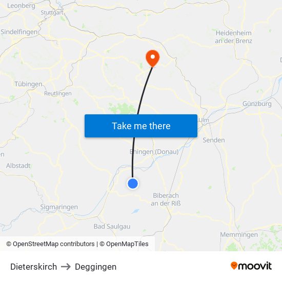 Dieterskirch to Deggingen map