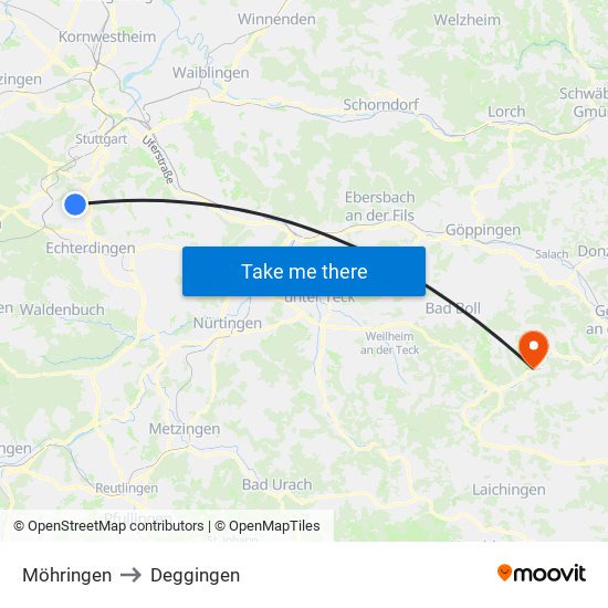Möhringen to Deggingen map
