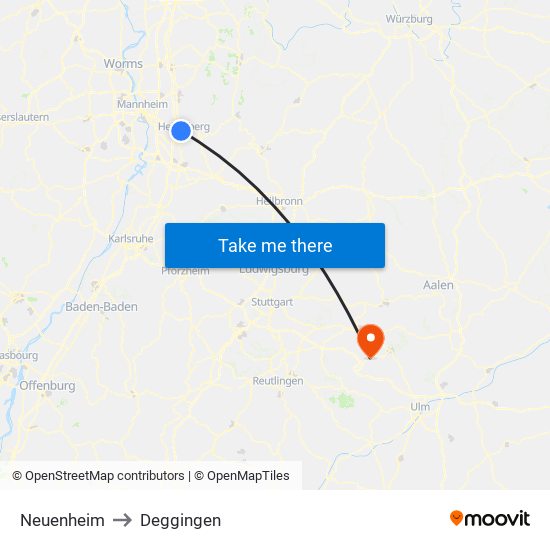 Neuenheim to Deggingen map