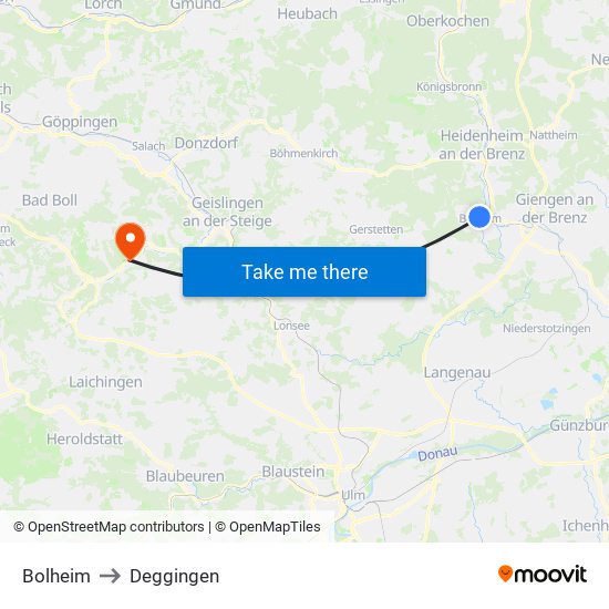 Bolheim to Deggingen map