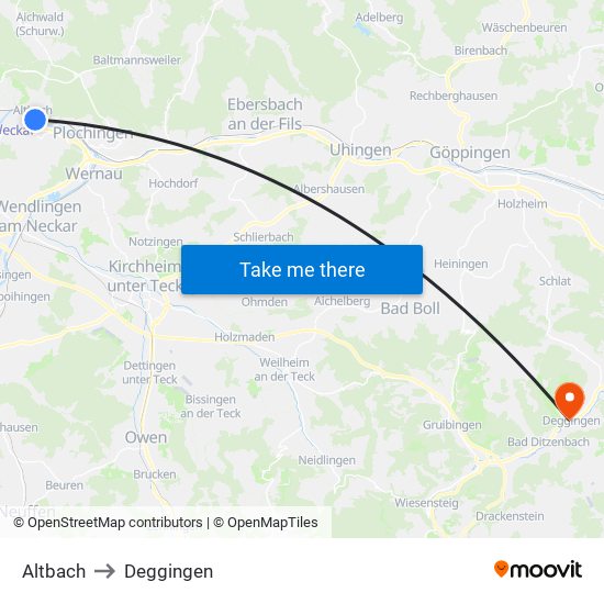Altbach to Deggingen map