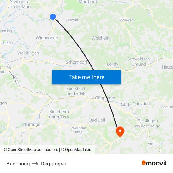 Backnang to Deggingen map