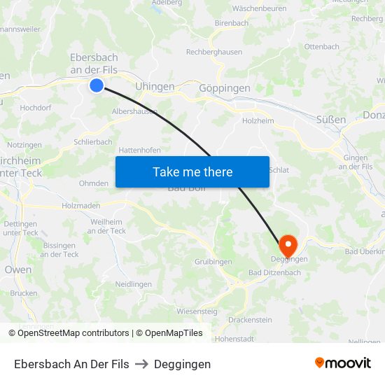 Ebersbach An Der Fils to Deggingen map