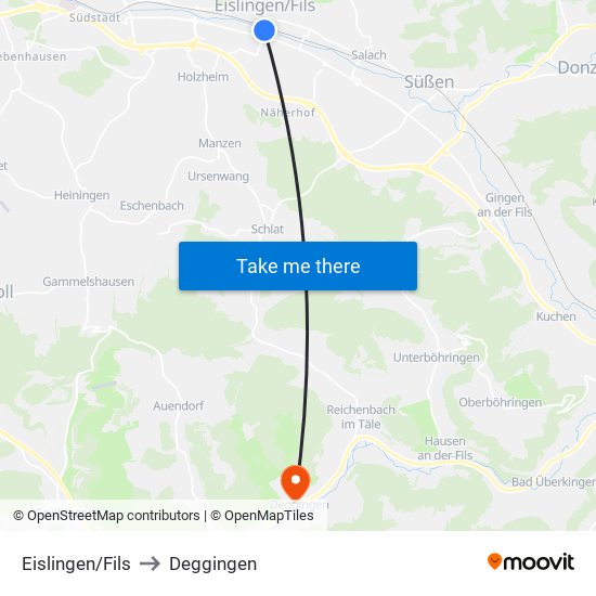 Eislingen/Fils to Deggingen map