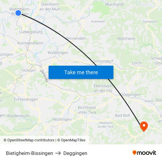 Bietigheim-Bissingen to Deggingen map