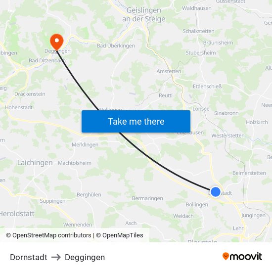 Dornstadt to Deggingen map