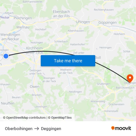 Oberboihingen to Deggingen map