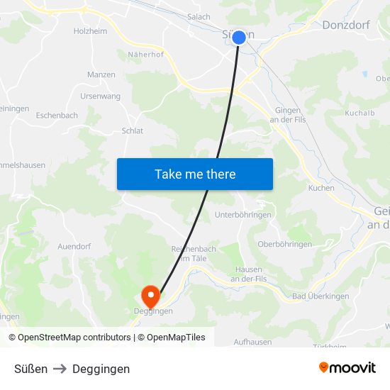 Süßen to Deggingen map