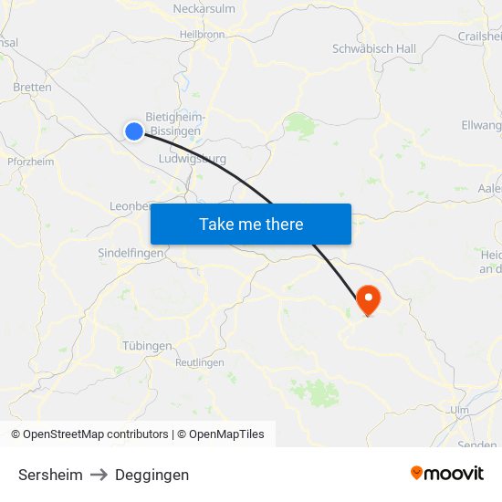 Sersheim to Deggingen map