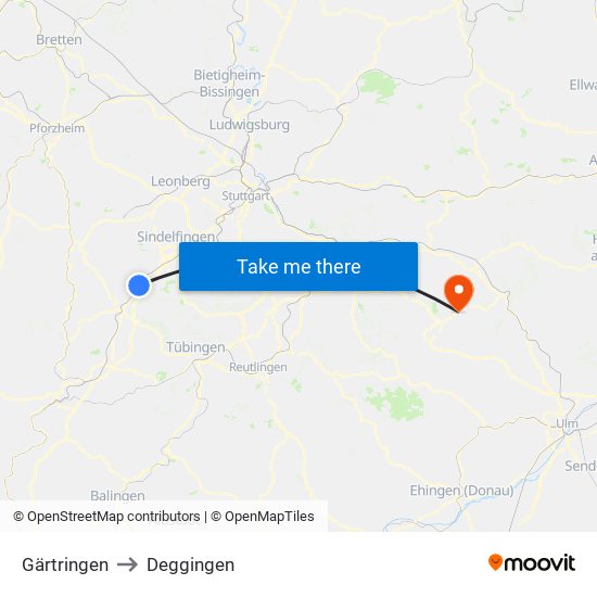 Gärtringen to Deggingen map