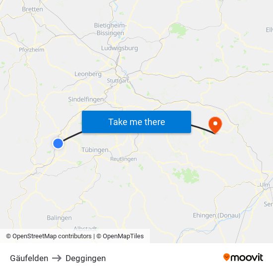 Gäufelden to Deggingen map