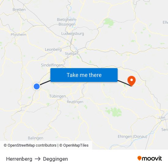 Herrenberg to Deggingen map