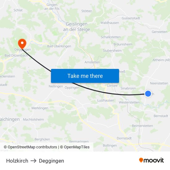 Holzkirch to Deggingen map