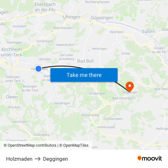 Holzmaden to Deggingen map
