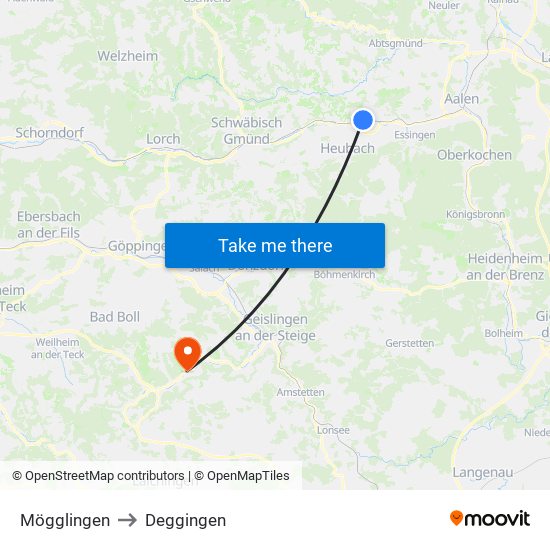 Mögglingen to Deggingen map