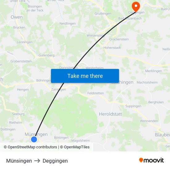 Münsingen to Deggingen map
