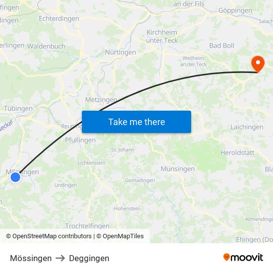 Mössingen to Deggingen map